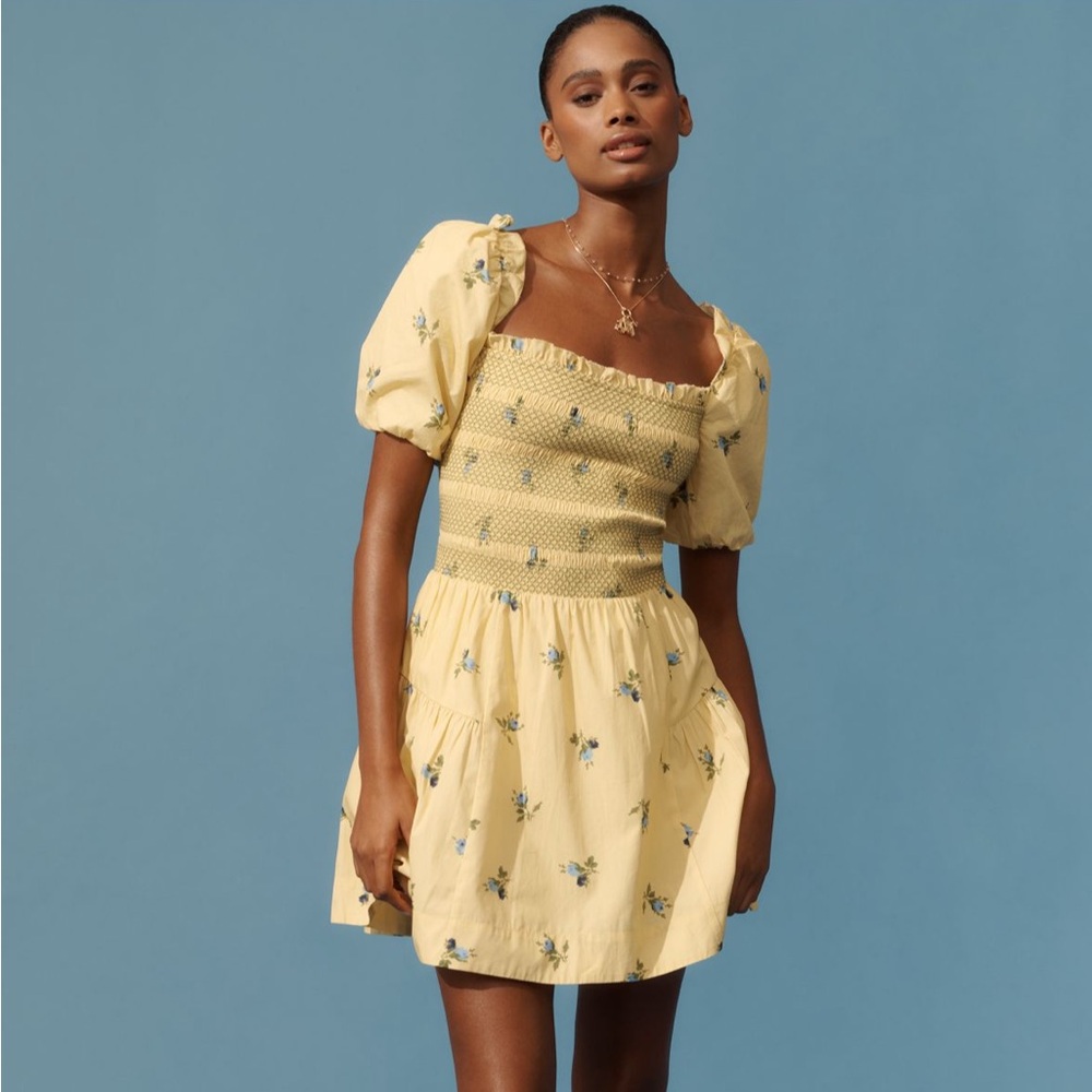Anthropologie Yellow smocked floral dress